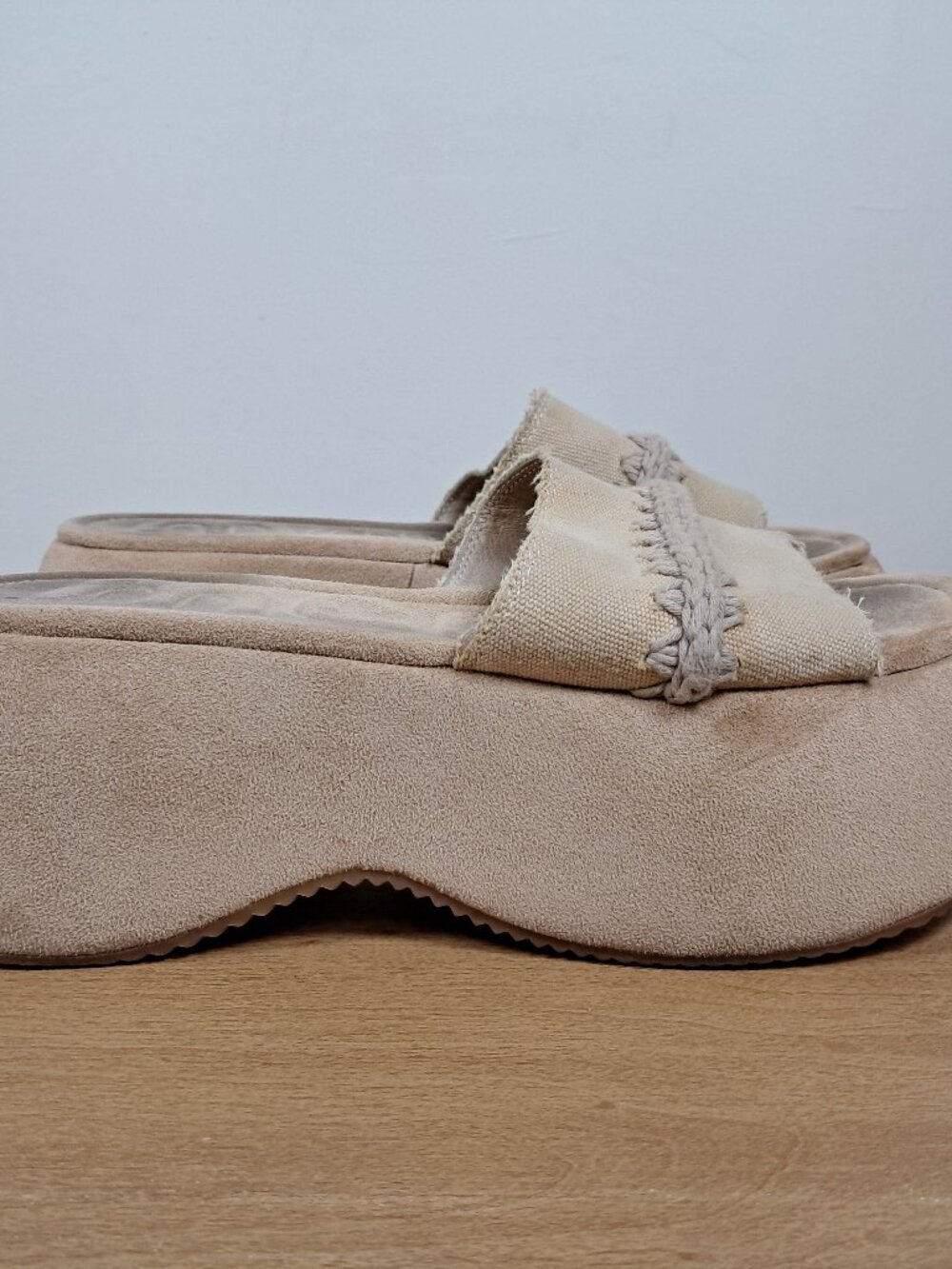 Free People x Mou Cherie Suede Platform Sandals Tan Size 38 US 8 Boho Slides